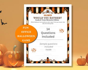 Halloween-Würdest-du-eher-Spiel, Partyvorlage zum Ausdrucken, Halloween-Süßigkeiten-Edition, Büroparty, Eisbrecher, Gruppenaktivität für Erwachsene