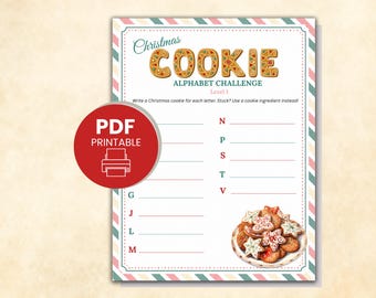 Weihnachtsplätzchen-Alphabet-Herausforderung zum Ausdrucken, Wortspiele für die Feiertage, Eisbrecher für Familien, Senioren und große Gruppen