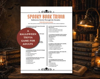 Halloween-Quiz: Gruselige Bücher, Buchquiz, druckbares Partyspiel für Erwachsene, Büropartys, Seniorengruppen, Buchclubs