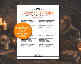 Halloween-Quiz: Gruselige Lieder, Halloween-Musikquiz, druckbares Partyspiel für Erwachsene, Büropartys, Seniorengruppen