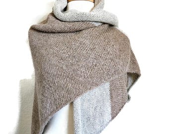 Shawl knitting pattern - wedding shawl, easy, advanced beginner level, cozy, warm, hygge, long wrap, stole, 2 colors, roll neck edge