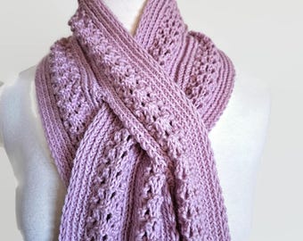 Keyhole Scarf "Rip Tide" knitting pattern,  moderate level, Old Shale, Medium weight yarn (4),
