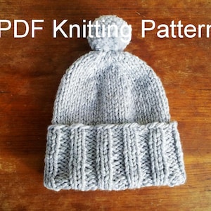 Patrón de tejido en PDF para gorro de lana clásico, 4 tallas, cabezas de 45 a 66 cm. Plantilla con pompón, gorro de esquí, tejido a mano, para hombre, niño, adolescente y mujer.