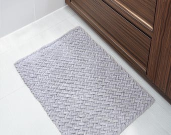Chenille Woven Style Bathmat knitting pattern with stitch instruction video, moderate difficulty, 2 sizes