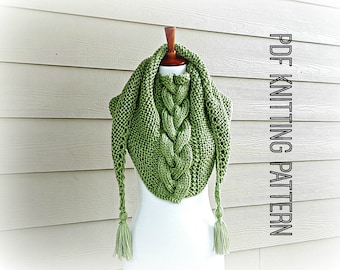 Giant Plait Shawl Scarf, knitting pattern, tassel scarf, wrap, Outlander Inspired, chunky, intermediate level, kids, adults, women, men