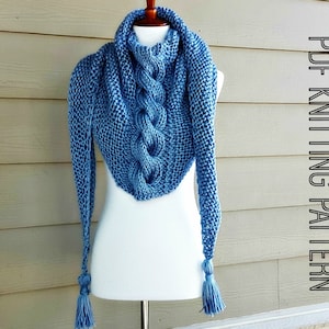 Twisted Cable Shawl Scarf, knitting pattern, tassel scarf, wrap, Outlander Inspired, chunky, intermediate level, kids, adults, women, men