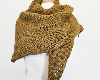 Simple Wide Wingspan Triangle Shawl Knitting Pattern with or without eyelets, experienced beginner level