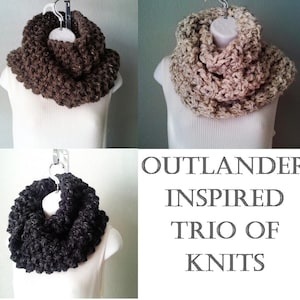 Trio of Outlander Inspired knits PDF knitting pattern download - beginner level