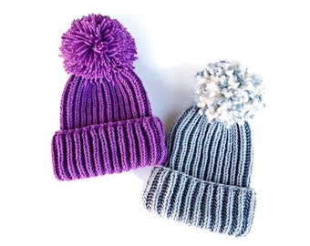 Smooshy Rib Knit Hat Pattern: Family Beanie, Skull Cap (PDF Pattern)