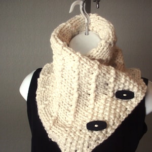 Chunky Diagonal Button Scarf PDF Knitting Pattern women, men cream Easy beginner level
