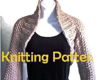Plus Size Chunky Knit Shrug - Ribbed Neckline (PDF Knitting Pattern)
