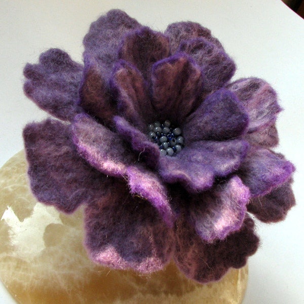 Lavender Violet Flower - Felted Brooch - Felted Flower - Hand Felted Brooch - Unique - Big Brooch