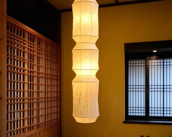 63-Inch Japanese Paper Pendant: Natural Bamboo Joints, 3-4 Layer Translucent Shade