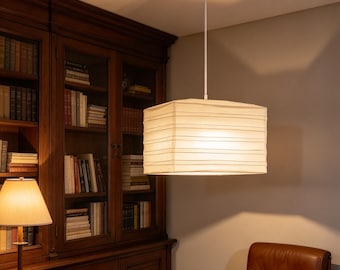 Square Pendant Light, Washi-Style Paper Shade, Japanese-Inspired Design