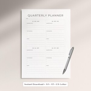 Minimalistische kwartaalplanner (printbaar) | Jaarplanning sjabloon uit de Clarity-serie (digitale download)