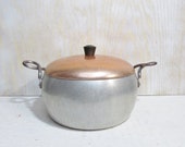 Vintage Wear Ever Hallite Large Stock Pot With Copper Lid 5 1 2 Quart No. 2106- Aluminum