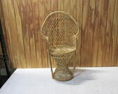 Vintage Wicker Rattan Mini Peacock Baby Doll Chair- Plant Stand- Boho Decor- Home