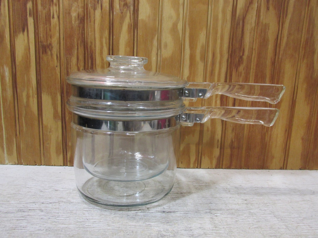 Vintage Pyrex Glass Double Boiler Set 62831 1/2 Quart With Lid Etsy