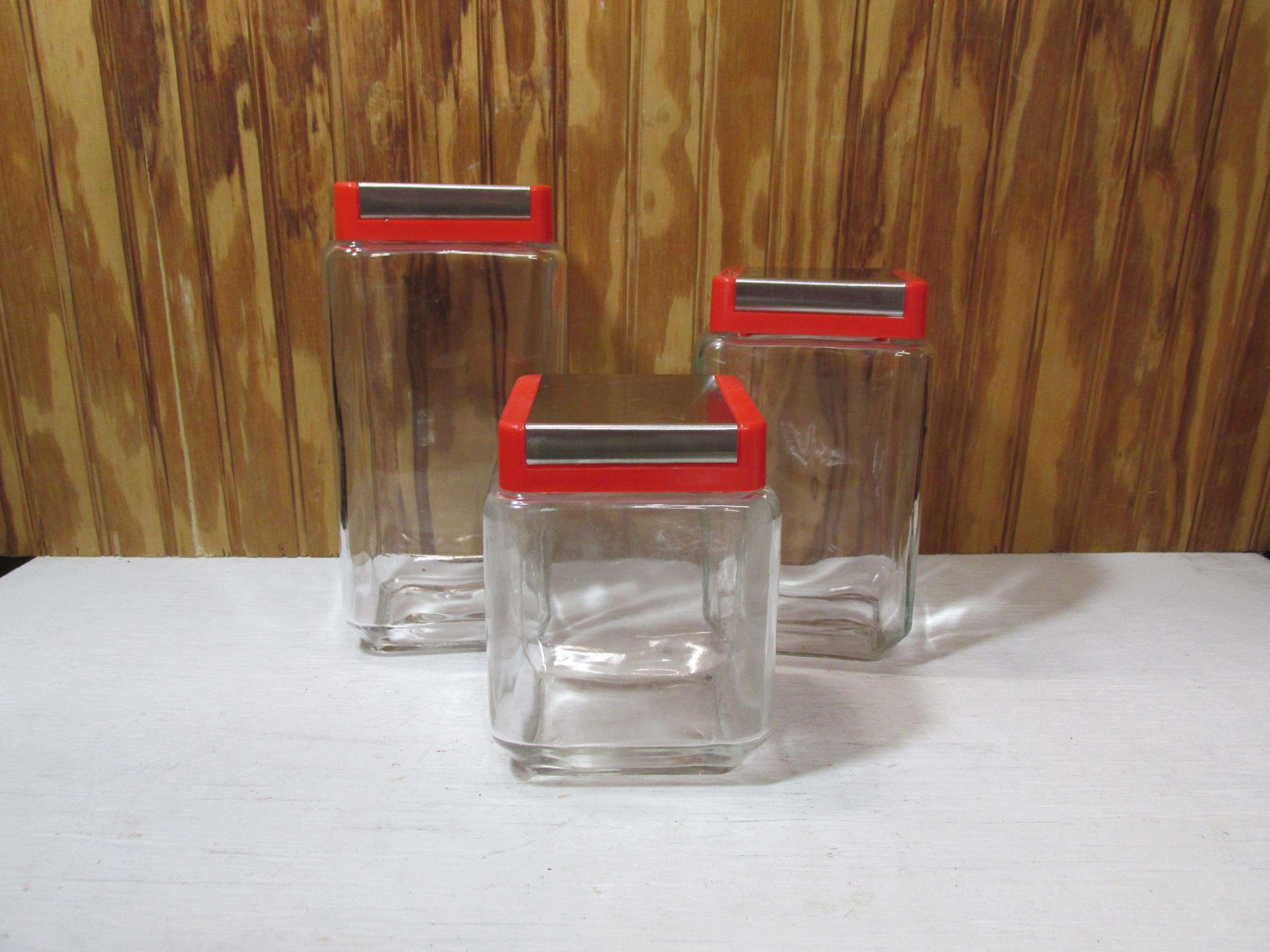 Vintage Red Glass Canister - Etsy