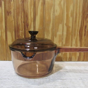Vintage Pyrex Vision Ware/Visions Amber 1 L Pot-Sauce Pan With Lid