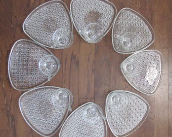 Vintage Set of 8 Indiana Glassware Daisy and Button Snack Sets, Luncheon Plate and Cup- Clear Glass