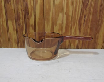 Vintage Amber Vision Ware 0.7 L Pot With 2 Cup with Pouring Spout- Corning, France