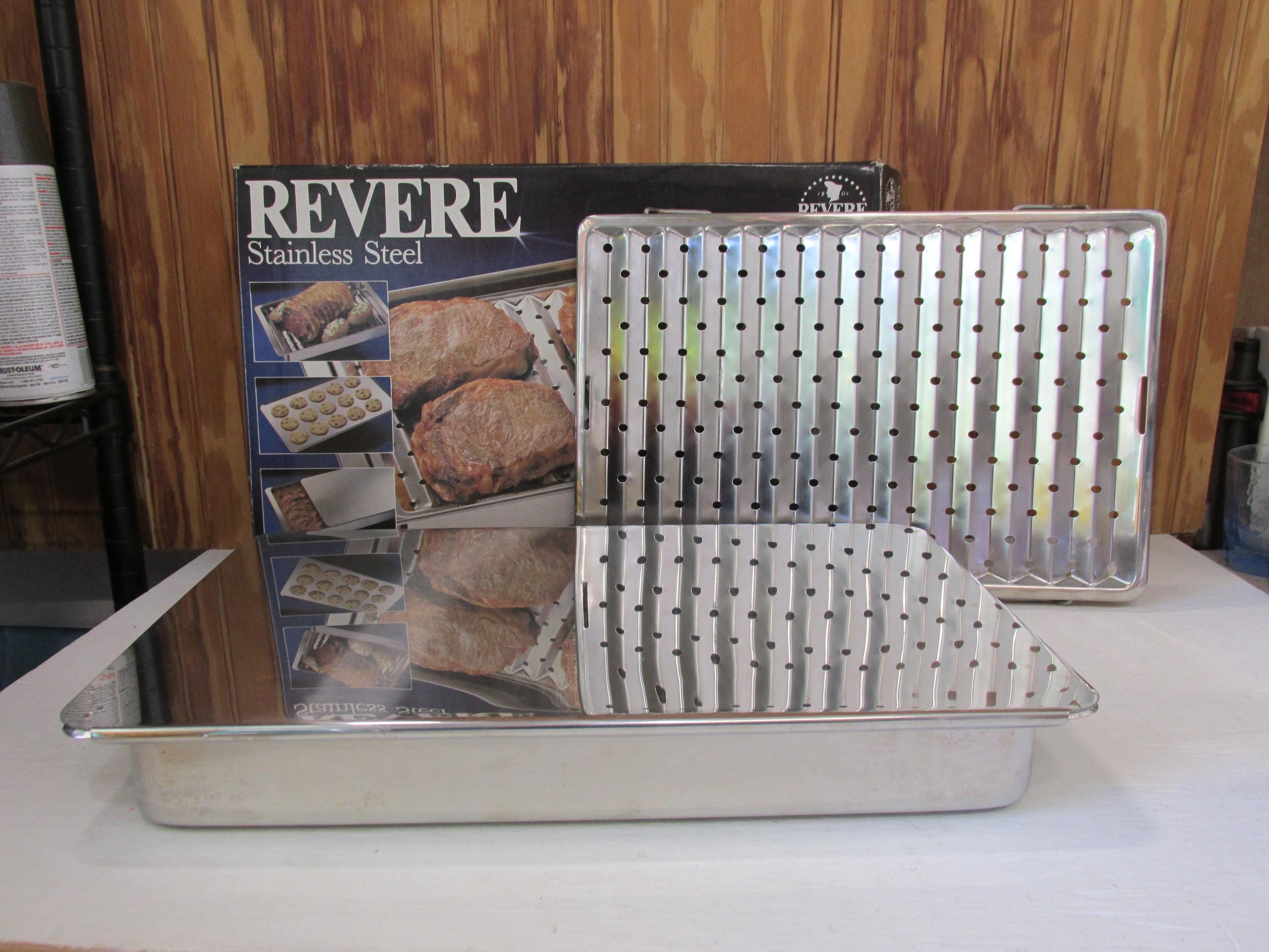 Vintage Revere Ware Stainless Steel Baking/Broiling Set- Lasagna Pan, Baking Rack, Cookie Sheet and Lid In Original Box