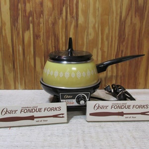 Vintage Yellow Oster Electric Fondue Pot With Forks 