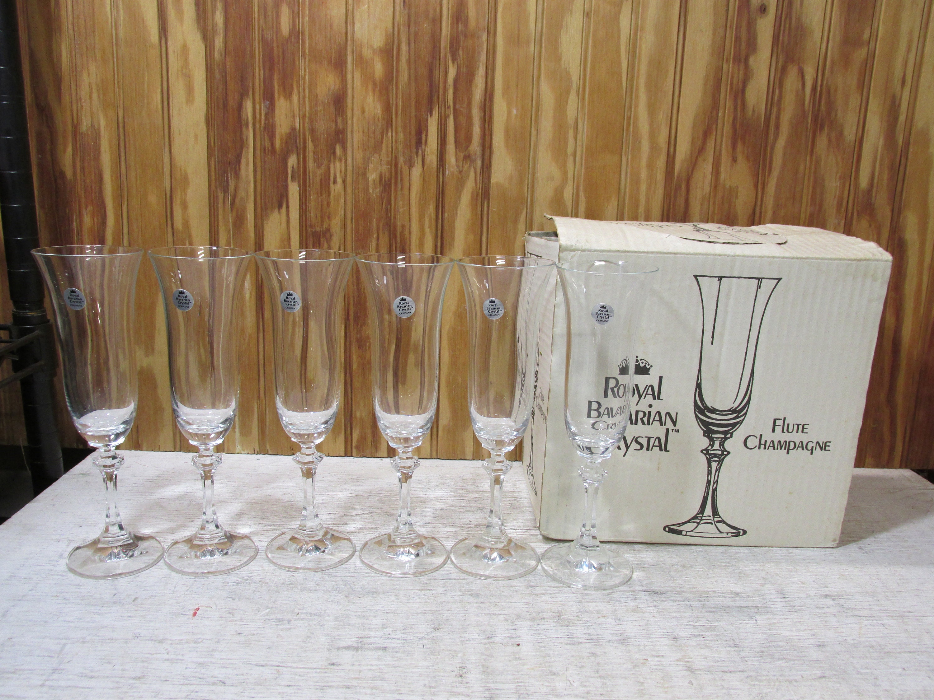 German Crystal Champagne Flute Glasses, 1980s, Set of 6 for sale at Pamono