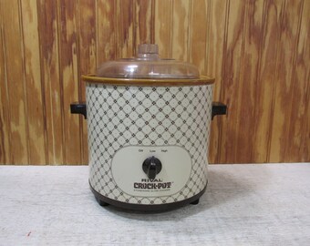 Vintage Rival 3 1/2 Quart Slow Cooker- crock Pot- Almond/Brown Model 3100 P- Stoneware Slow Cooker