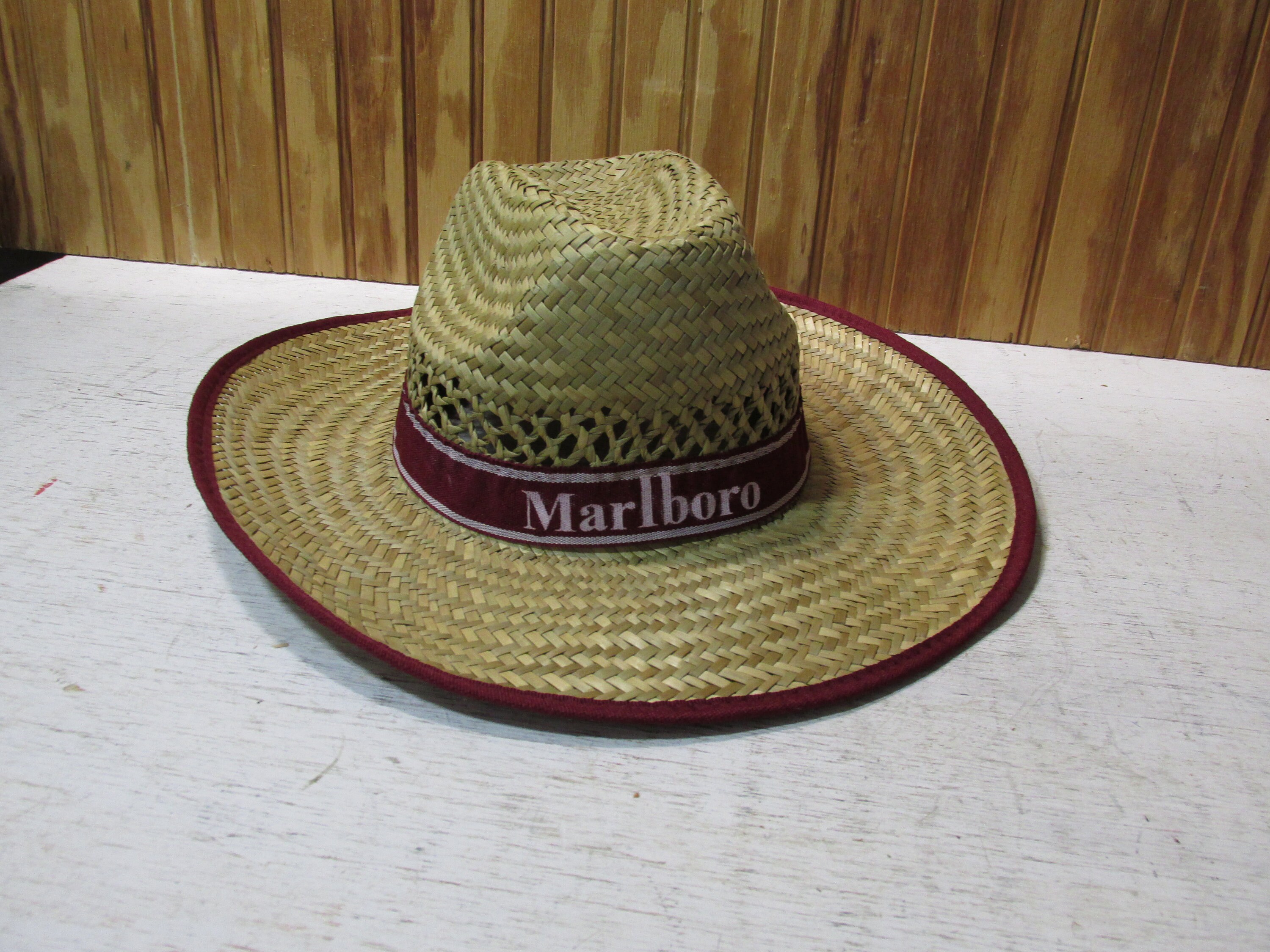 Vintage Maroon Red Marlboro Straw Hat 