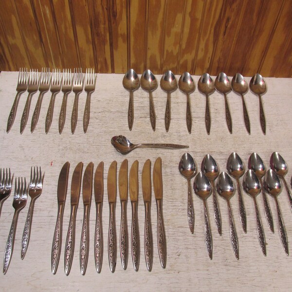 Vintage Ekco Eterna Santiago Stainless Steel Silverware Set- Flatware- Forks, Spoons, Knives