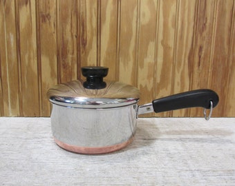 Vintage 1801 Revere Ware 1 Quart Pot With Lid- Stainless Steel- Copper Bottom