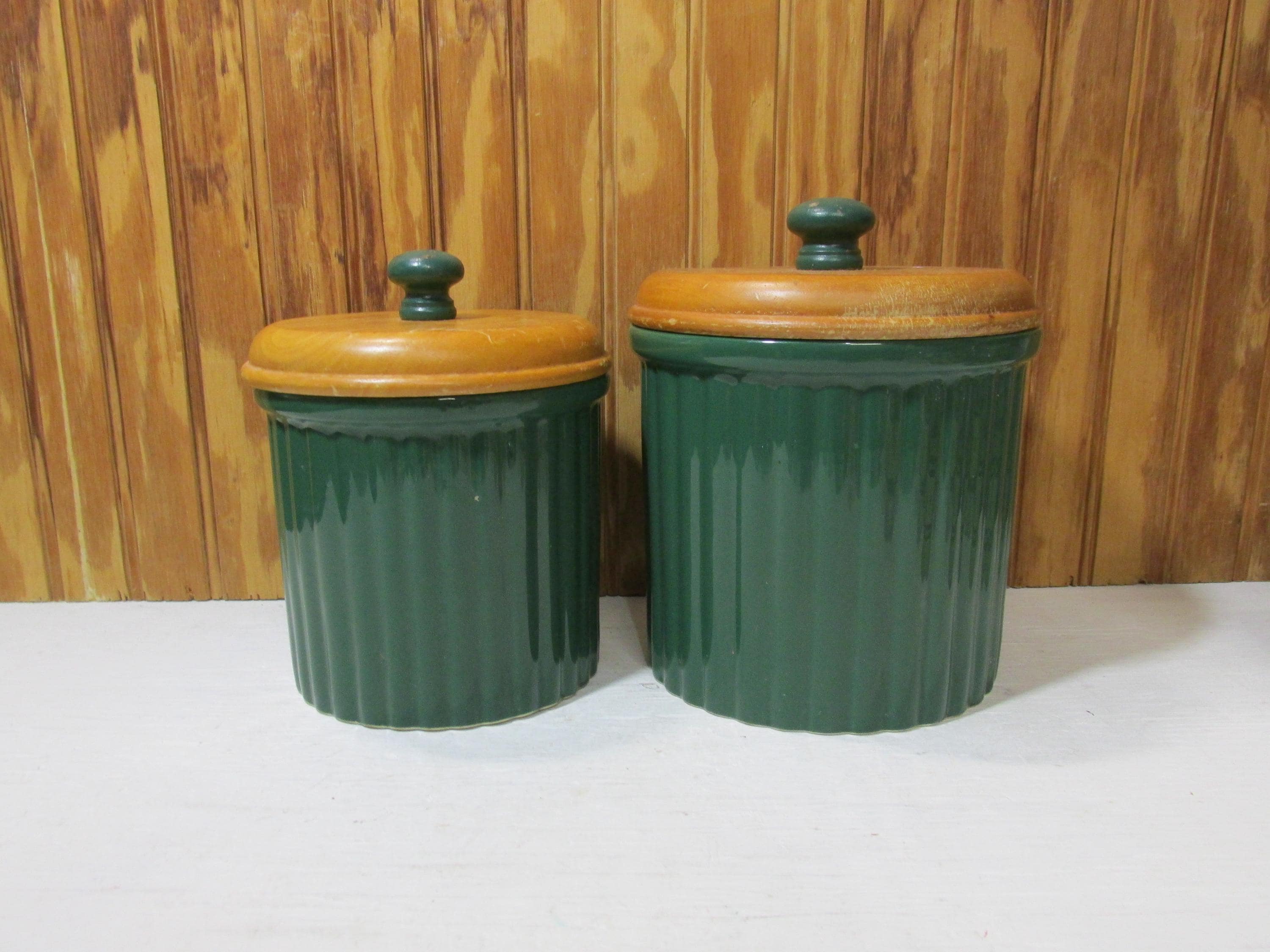 Vintage Set of 2 Green Preferred Stock Kitchen Canisters With