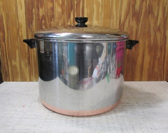 Vintage 1801 Revere Ware 16 Quart Stock Pot With Lid- Copper Bottom- Stainless Steel