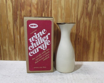 Cream/Beige/Brown Stoneware Wine Chiller Carafe- Decanter- Server