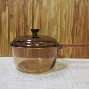 Vintage Pyrex Vision Ware/Visions Amber 1.5 L L Pot-Sauce Pan With Lid
