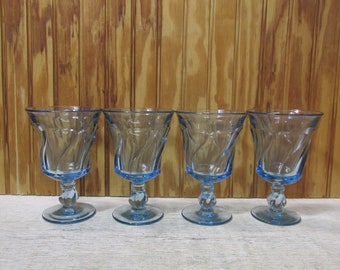 Vintage Set of 4 Fostoria Jamestown Light Blue Wine Glasses- Goblets- Swirl