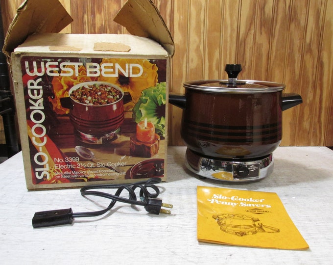 Vintage West Bend Electric 3 1/2 Quart Slocooker Crockpot, Bean Pot, Lazy Day Model 3399 in
