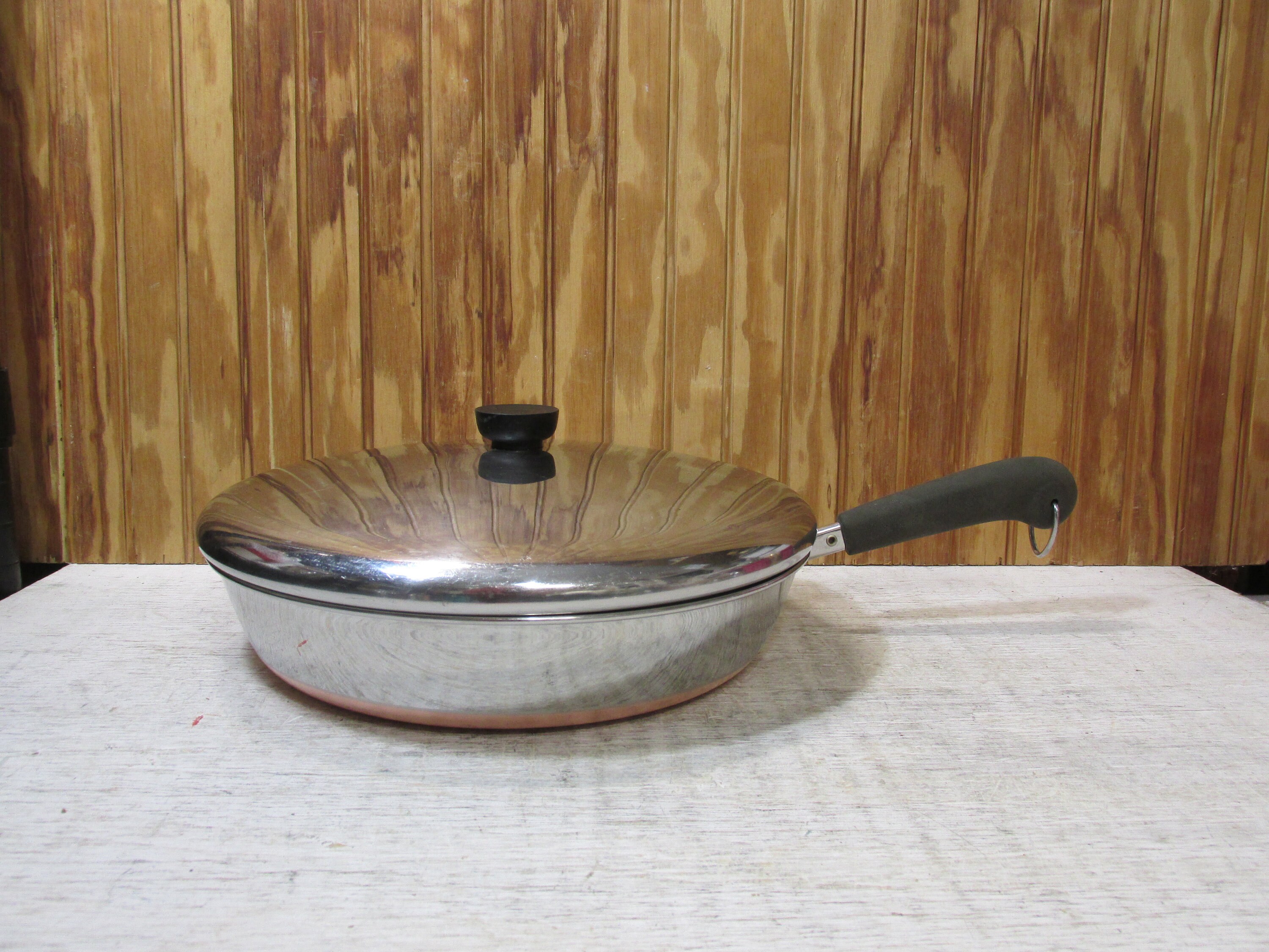 Vintage 12 Inch Revere Ware Frying Pan-stainless Steel Copper Bottom 