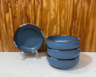 Vintage Set of 4 Dansk Mesa Blue Cereal Bowls Southwestern Design- Stoneware Made in Japan