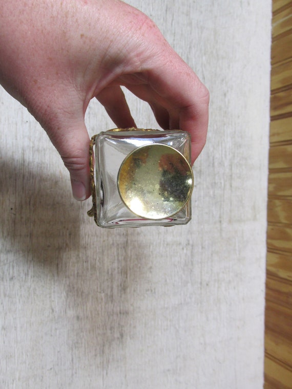 Vintage Mid Century Perfume Bottle with Brass Foo… - image 2