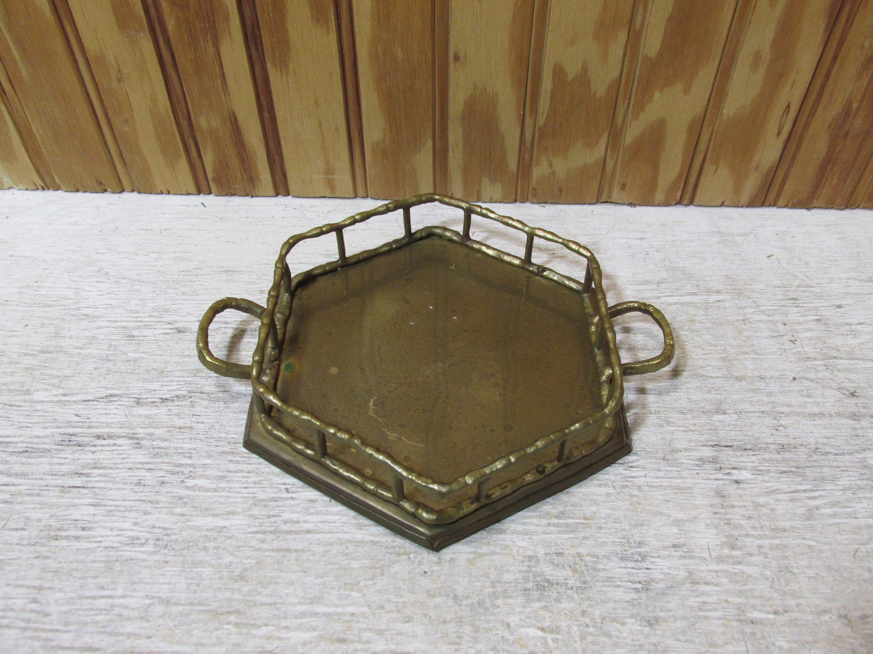 Vintage Brass Faux Bamboo Serving Tea Tray Or Asian Oval Vanity Dresser
