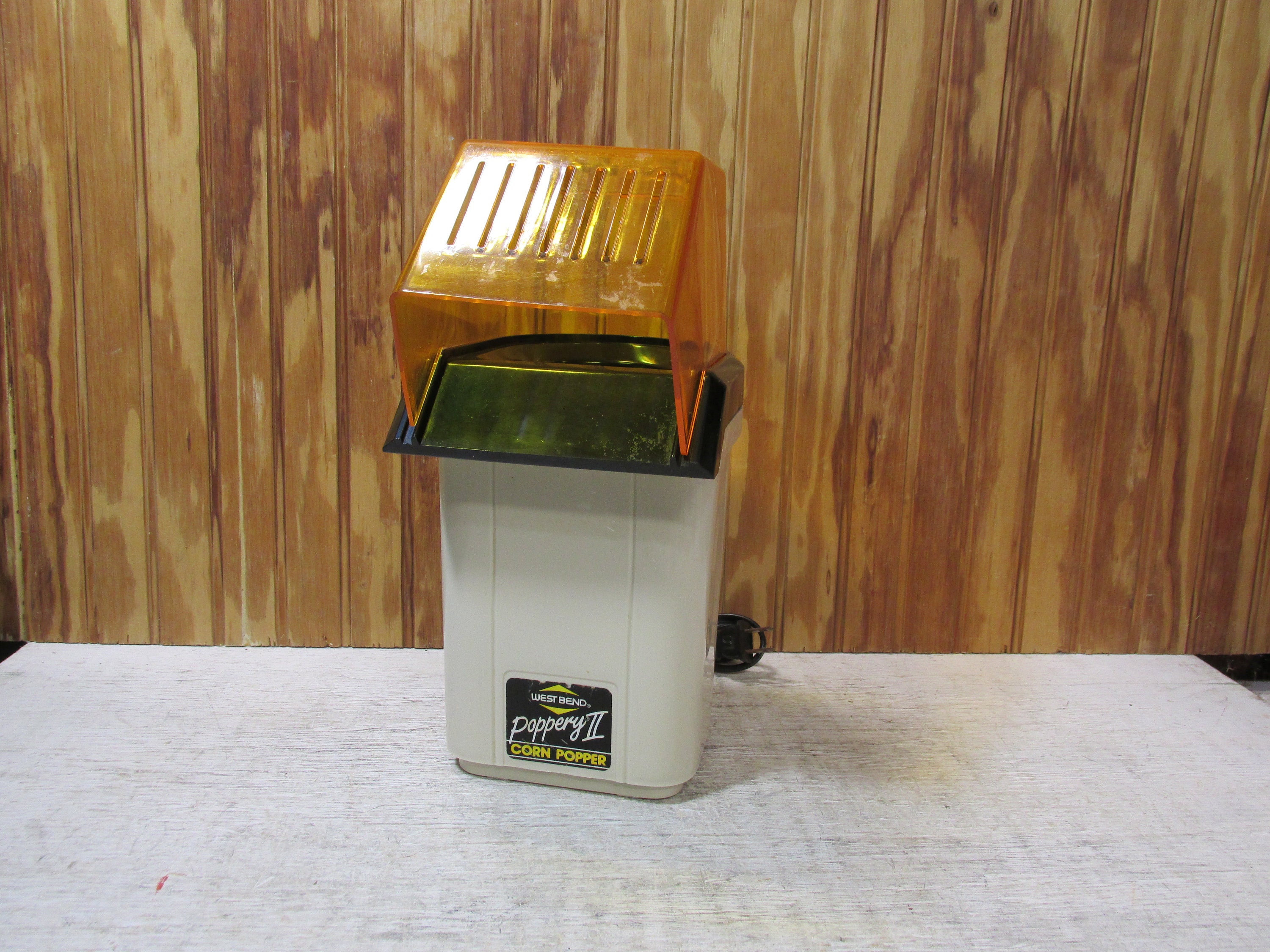 Vintage Orange Yellow Metal Rotary Electric Popcorn Popper w/ Burner -   Log Cabin Decor