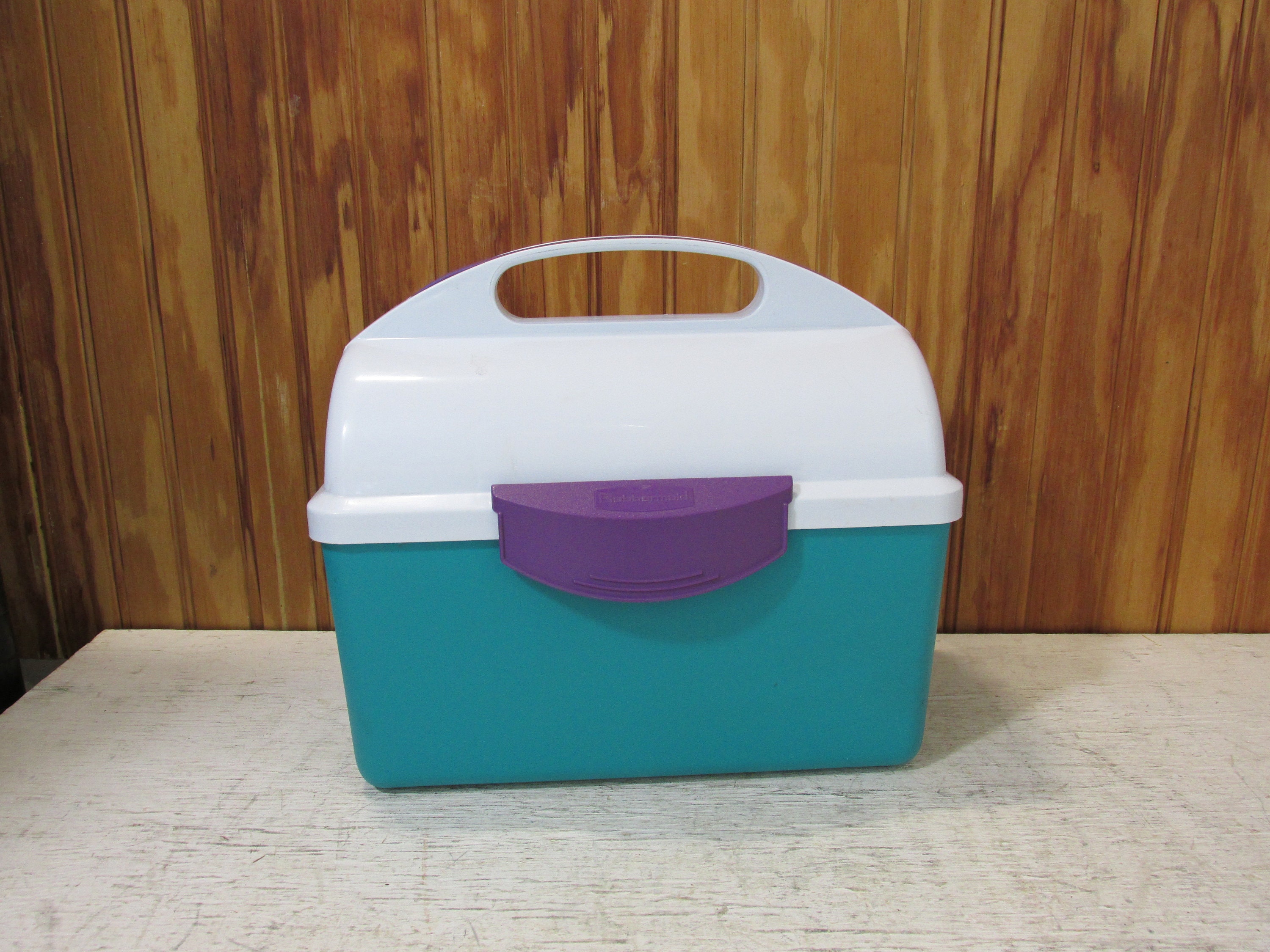 Vintage Rubbermaid Model 2914 Teal and Purple Lunch Box Pail Latch