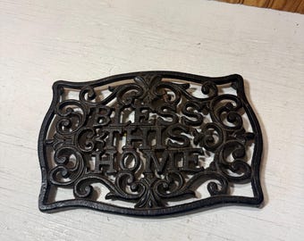 Vintage Cast Iron Bless This Home Trivet