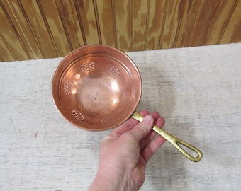 Vintage Mini Copper Colander with Brass Handle- Strainer