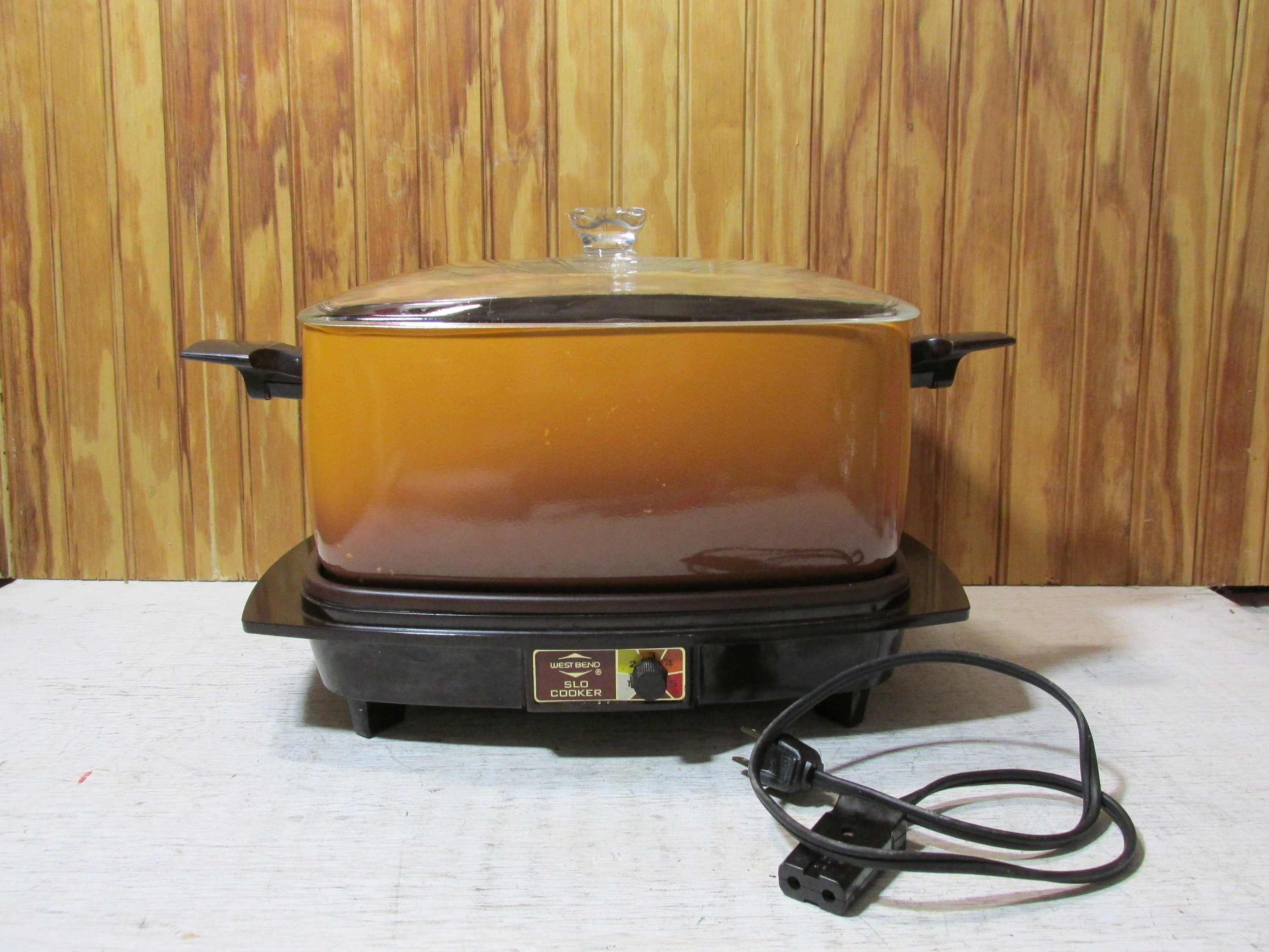 Vintage West Bend 6 Qt Slow Cooker Rectangle Crock Pot Orange Brown Tested  Retro
