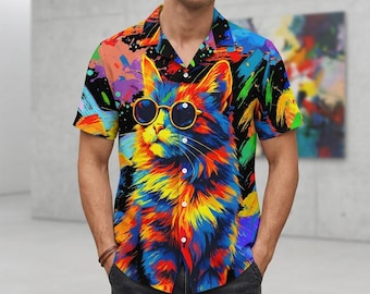 Kleurrijk kat Hawaiiaans shirt Grappig huisdier kunst Tropisch strandfeest Zomer