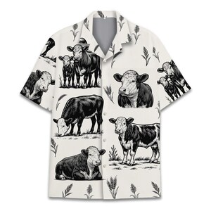 Vintage koe Hawaiiaans aloha shirt boerderij boerderij dieren retro button-up country outfit cadeau